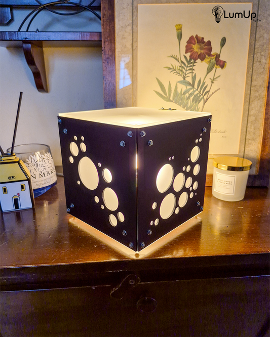 Lampada artigianale realizzata con lastre di metacrilato.
Colore Nero e Trasparente opaco - immagine intera